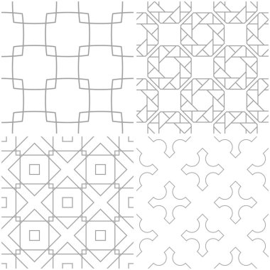 Geometrik desenler. Işık gri ve beyaz sorunsuz arka planlar kümesi. Vektör çizim