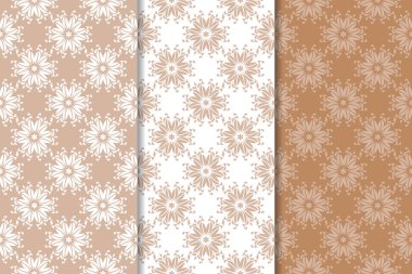 Çiçek süsler kümesi. Kahverengi, bej ve beyaz Dikişsiz desen Tekstil ve duvar kağıtları için