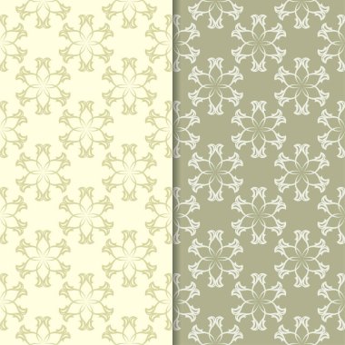 Zeytin yeşili çiçek desenleri. Tekstil ve duvar kağıtları için dikişsiz desen seti