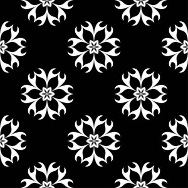 Siyah ve beyaz çiçek süsleme. Tekstil ve duvar kağıtları için seamless modeli