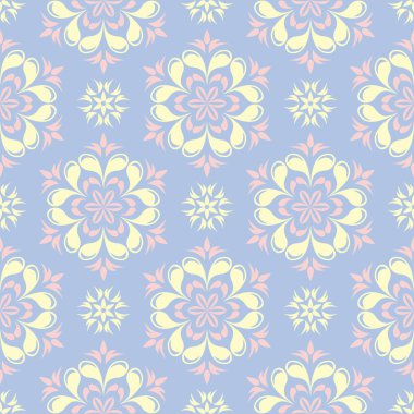 Çiçek seamless modeli. Soluk mavi arka plan duvar kağıtları, Tekstil ve kumaş için bej ve pembe çiçek öğeleri ile