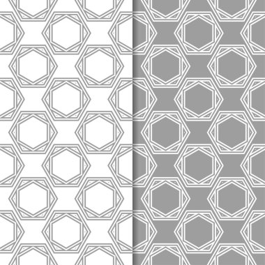 Gri ve beyaz geometrik süsler. Web, Tekstil ve duvar kağıtları için dikişsiz desen seti