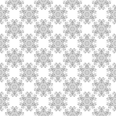 Beyaz arka plan üzerine açık gri çiçek süsleme. Tekstil ve duvar kağıtları için seamless modeli