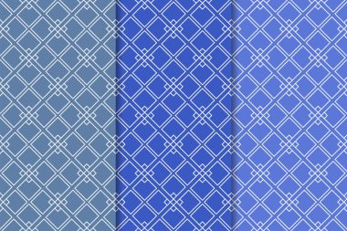 Mavi geometrik süsler. Web, Tekstil ve duvar kağıtları için dikey Dikişsiz desen seti