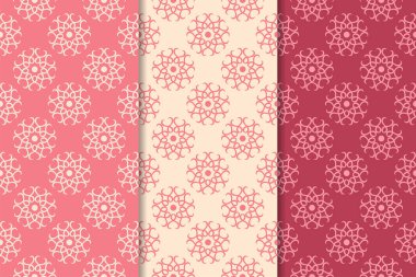 Kırmızı çiçekli süsler kümesi. Kiraz pembe dikey Dikişsiz desen. Duvar kağıdı arka plan