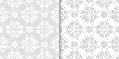 Işık gri çiçek süs tasarımlar. Tekstil ve duvar kağıtları için dikişsiz desen seti