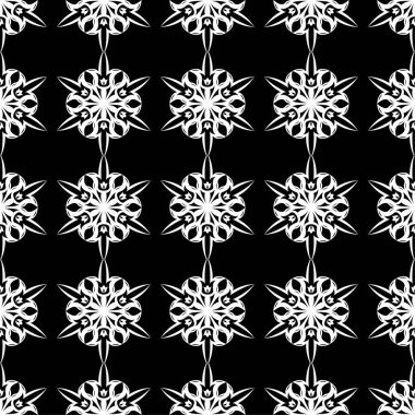 Siyah arka plan üzerine beyaz çiçek tasarım. Tekstil ve duvar kağıtları için seamless modeli