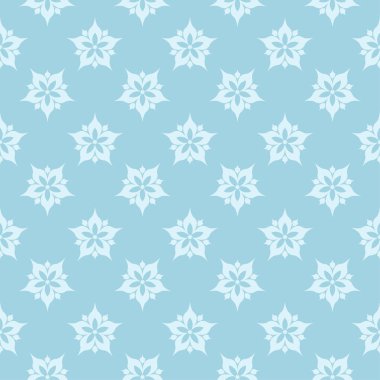 Mavi zemin üzerine beyaz çiçek desenli. Tekstil ve duvar kağıtları için sorunsuz süsleme