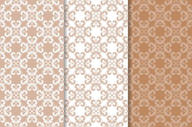 Çiçek süsler kümesi. Kahverengi, bej ve beyaz Dikişsiz desen Tekstil ve duvar kağıtları için