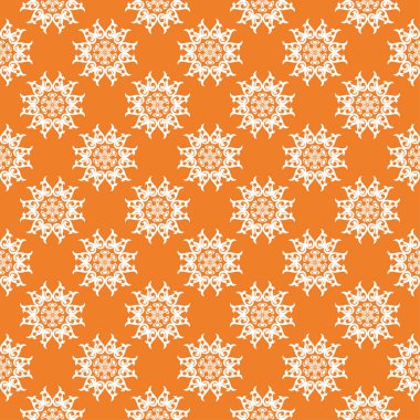 Turuncu zemin üzerine beyaz çiçek süsleme. Tekstil ve duvar kağıtları için seamless modeli