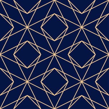 Koyu mavi zemin üzerine altın geometrik yazdır. Web, Tekstil ve duvar kağıtları için seamless modeli