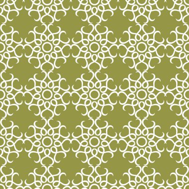 Zeytin yeşil zemin üzerine beyaz çiçek süsleme. Tekstil ve duvar kağıtları için seamless modeli