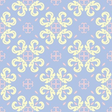 Çiçek seamless modeli. Soluk mavi arka plan duvar kağıtları, Tekstil ve kumaş için bej ve pembe çiçek öğeleri ile