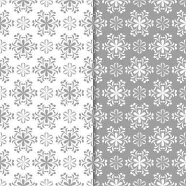 Beyaz ve gri çiçek arka planlar. Tekstil ve duvar kağıtları için dikişsiz desen seti