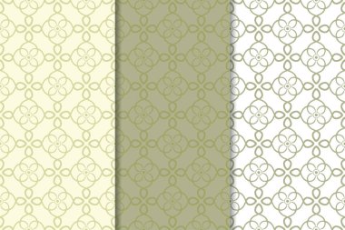 Zeytin yeşili ve beyaz çiçek arka planlar. Tekstil ve duvar kağıtları için dikişsiz desen seti