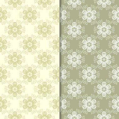 Zeytin yeşili çiçek arka planlar. Tekstil ve duvar kağıtları için dikişsiz desen seti
