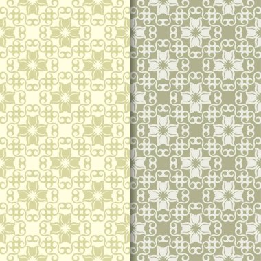 Zeytin yeşili çiçek arka planlar. Tekstil ve duvar kağıtları için dikişsiz desen seti