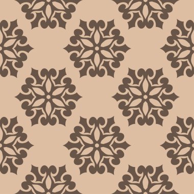 Bej renkli arka plan üzerinde kahverengi çiçek süsleme. Tekstil ve duvar kağıtları için seamless modeli