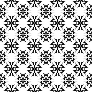 Siyah beyaz tek renkli çiçek süsleme. Tekstil ve duvar kağıtları için seamless modeli