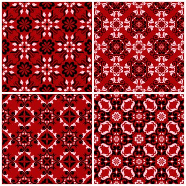 Kırmızı sorunsuz arka plan duvar kağıtları, Tekstil ve kumaş için siyah ve beyaz çiçek desenleri ile