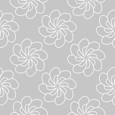 Gri arka plan üzerinde beyaz çiçek süsleme. Tekstil ve duvar kağıtları için seamless modeli