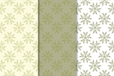 Zeytin yeşili çiçek arka planlar. Tekstil ve duvar kağıtları için dikişsiz desen seti