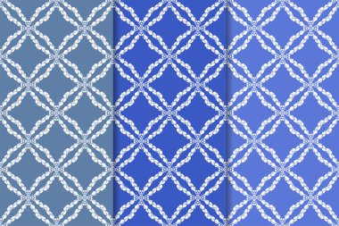 Mavi çiçekli süsler. Dikey Dikişsiz desen seti. Duvar kağıdı arka plan