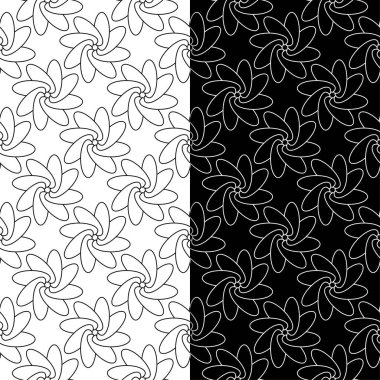 Siyah ve beyaz çiçek arka planlar. Tekstil ve duvar kağıtları için dikişsiz desen seti