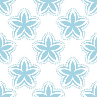 Beyaz zemin üzerine mavi çiçek süsleme. Tekstil ve duvar kağıtları için seamless modeli