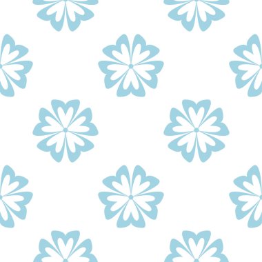 Beyaz zemin üzerine mavi çiçekler. Tekstil ve duvar kağıtları için süs seamless modeli