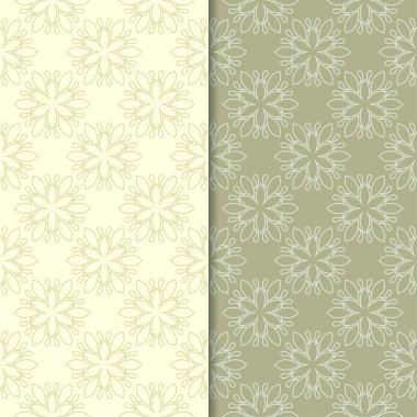 Zeytin yeşili çiçek arka planlar. Tekstil ve duvar kağıtları için dikişsiz desen seti
