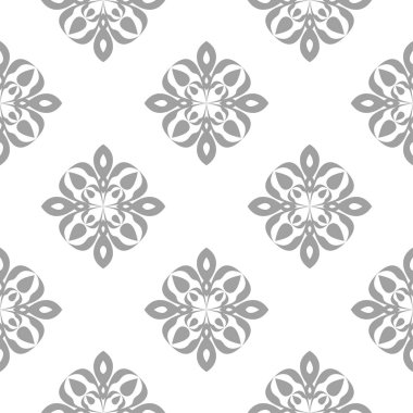 Beyaz arka plan üzerine açık gri çiçek süsleme. Tekstil ve duvar kağıtları için seamless modeli