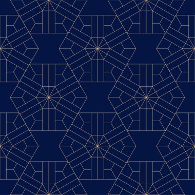 Mavi zemin üzerine altın geometrik süsleme. Web, Tekstil ve duvar kağıtları için seamless modeli