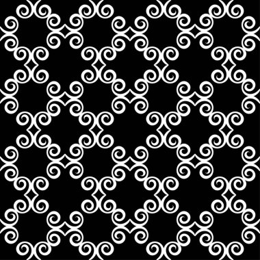 Siyah arka plan üzerine beyaz çiçek süsleme. Tekstil ve duvar kağıtları için seamless modeli