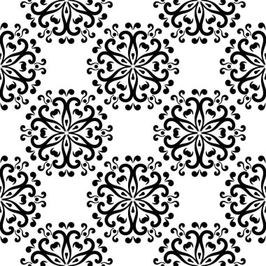 Beyaz arka planda siyah çiçek süsleme. Tekstil ve duvar kağıtları için seamless modeli