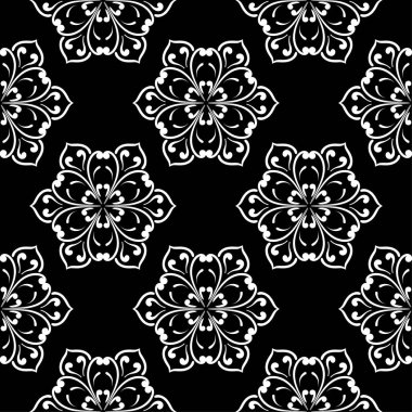 Siyah ve beyaz çiçek süsleme. Tekstil ve duvar kağıtları için seamless modeli