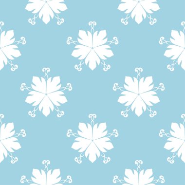 Mavi zemin üzerine beyaz çiçekler. Tekstil ve duvar kağıtları için süs seamless modeli