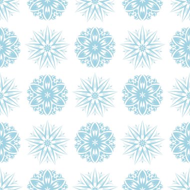 Beyaz zemin üzerine mavi çiçek süsleme. Tekstil ve duvar kağıtları için seamless modeli