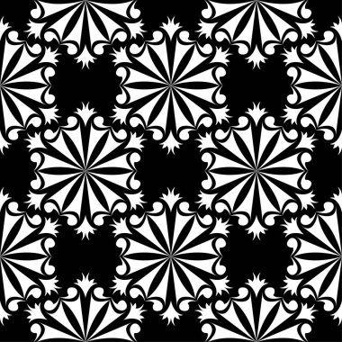 Siyah arka plan üzerine beyaz çiçek süsleme. Tekstil ve duvar kağıtları için seamless modeli