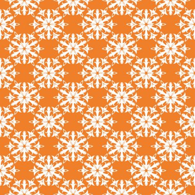 Turuncu zemin üzerine beyaz çiçek süsleme. Tekstil ve duvar kağıtları için seamless modeli