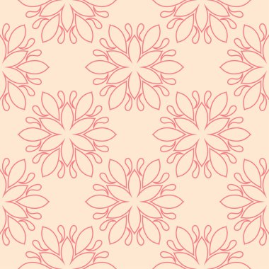 Bej renkli arka plan üzerinde kırmızı çiçekli süs. Tekstil ve duvar kağıtları için seamless modeli