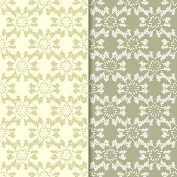 Zeytin yeşili ve bej çiçek arka planlar. Tekstil ve duvar kağıtları için dikişsiz desen seti
