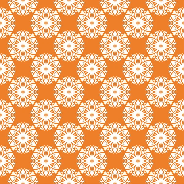 Turuncu zemin üzerine beyaz çiçek süsleme. Tekstil ve duvar kağıtları için seamless modeli