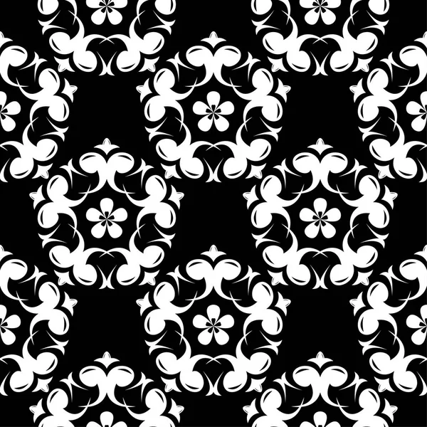Siyah arka plan üzerine beyaz çiçekler. Tekstil ve duvar kağıtları için süs seamless modeli