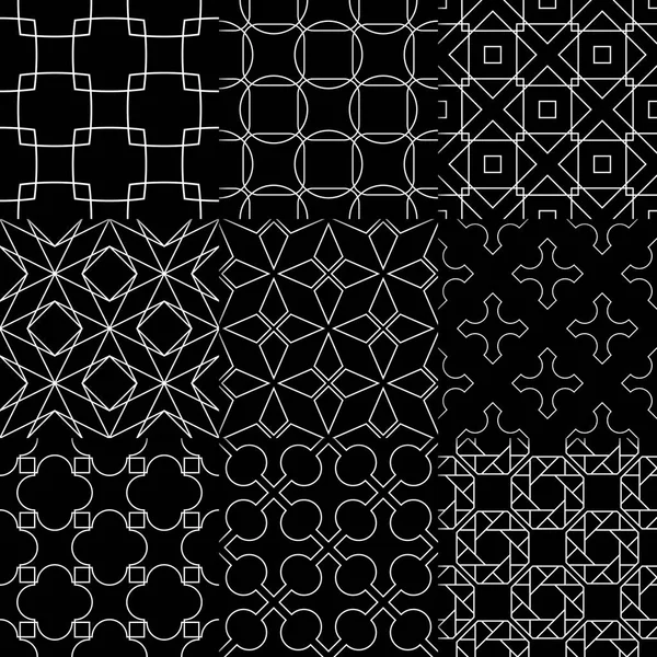 Schwarz Weiße Geometrische Ornamente Kollektion Klassischer Nahtloser Muster Für Web — Stockvektor