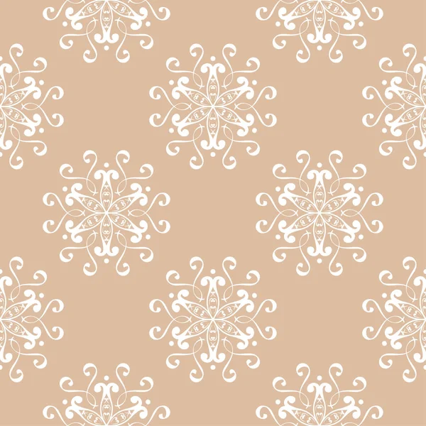 Bej renkli arka plan üzerinde beyaz çiçek süsleme. Tekstil ve duvar kağıtları için seamless modeli