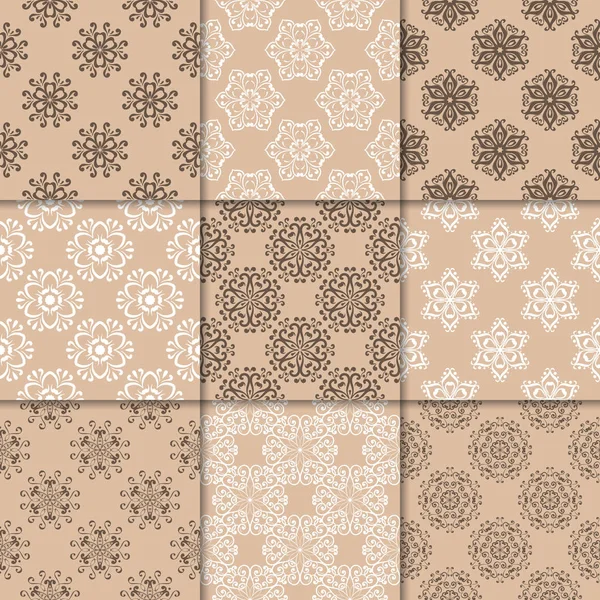 Kahverengi Bej çiçekli süsler. Kağıt için dikişsiz desen koleksiyonu Tekstil