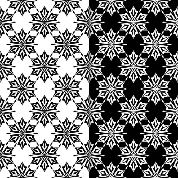 Siyah ve beyaz çiçek arka planlar. Tekstil ve duvar kağıtları için dikişsiz desen seti