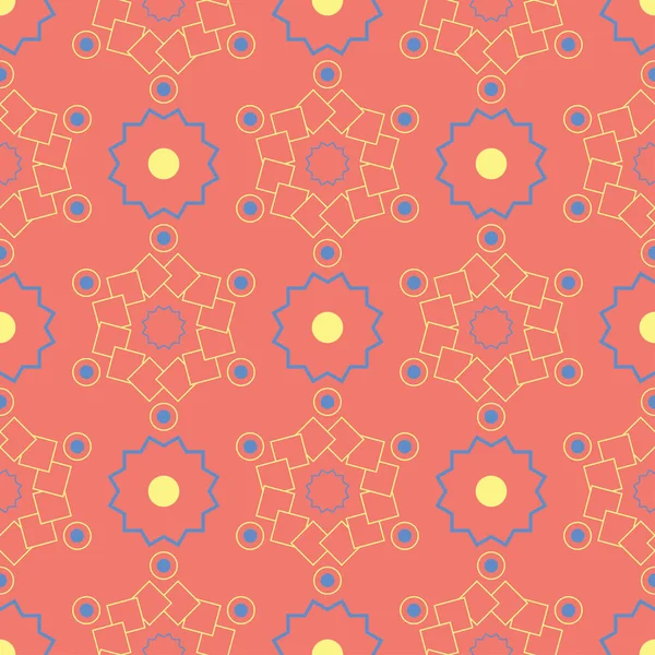 Geometrik kırmızı turuncu seamless modeli. Parlak arka plan duvar kağıtları, Tekstil ve kumaş için mavi ve sarı tasarımı ile