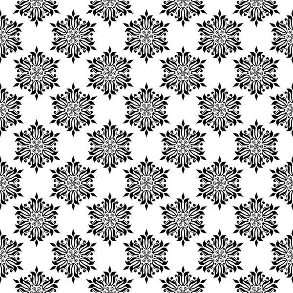 Beyaz arka planda siyah çiçek süsleme. Tekstil ve duvar kağıtları için seamless modeli